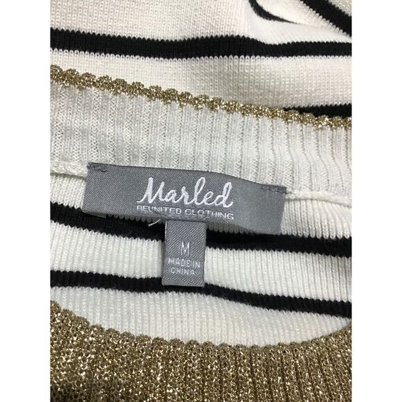 Marled Black Cream Striped Crew Neck Ribbed Sweater MED - Picture 7 of 9